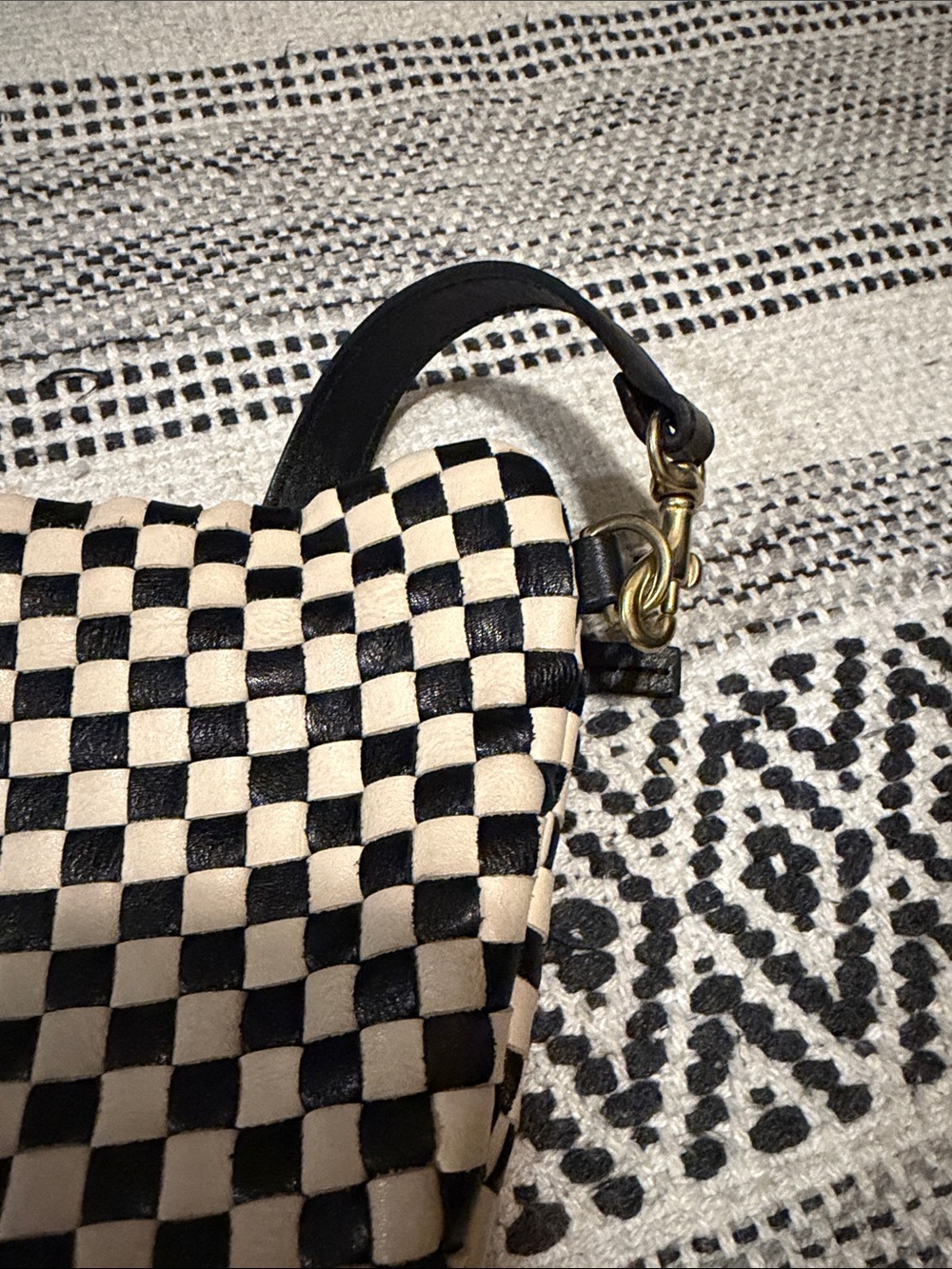 Checkerboard Black and Cream Shoulder Bag with Adjustable Strap - Picture 8 of 11